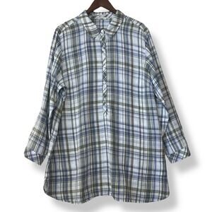 J. Jill Blue & Green Plaid Button-Front Tunic